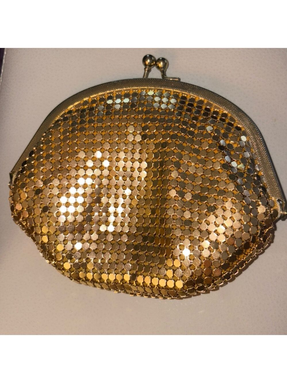Y & S Mesh Coin Purse Clutch Gold Kiss Lock Vintage
